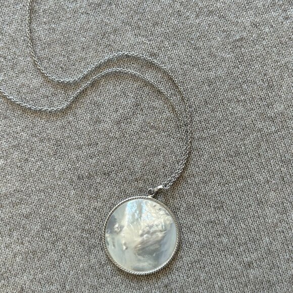 Honora White Mother-of -Pearl Disc Pendant and Silver Necklace - Picture 7 of 14